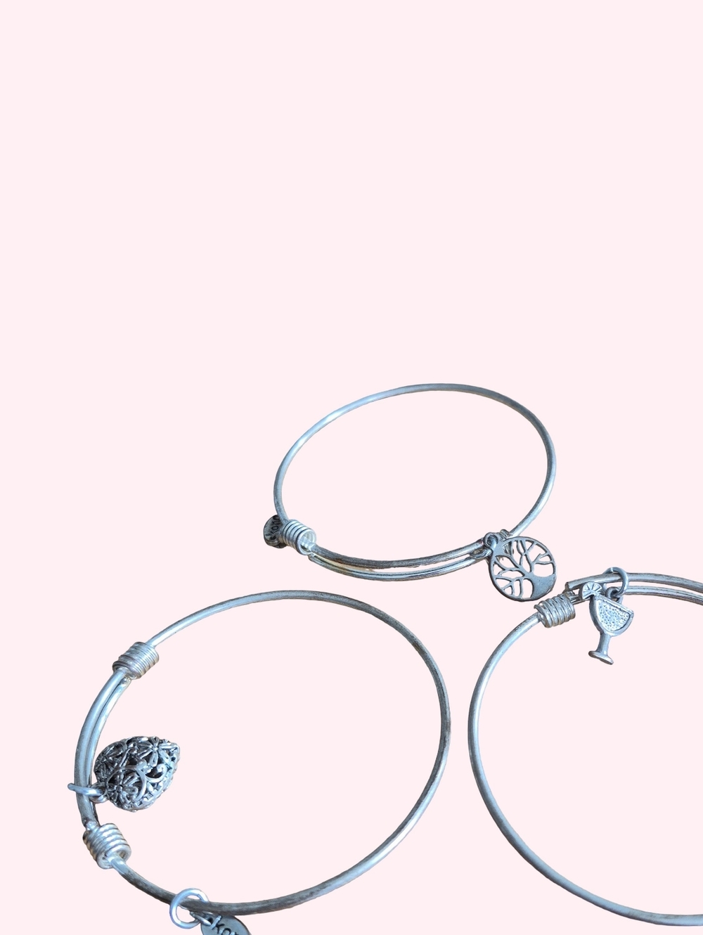 3 Kona Silvertone Bangle Bracelets